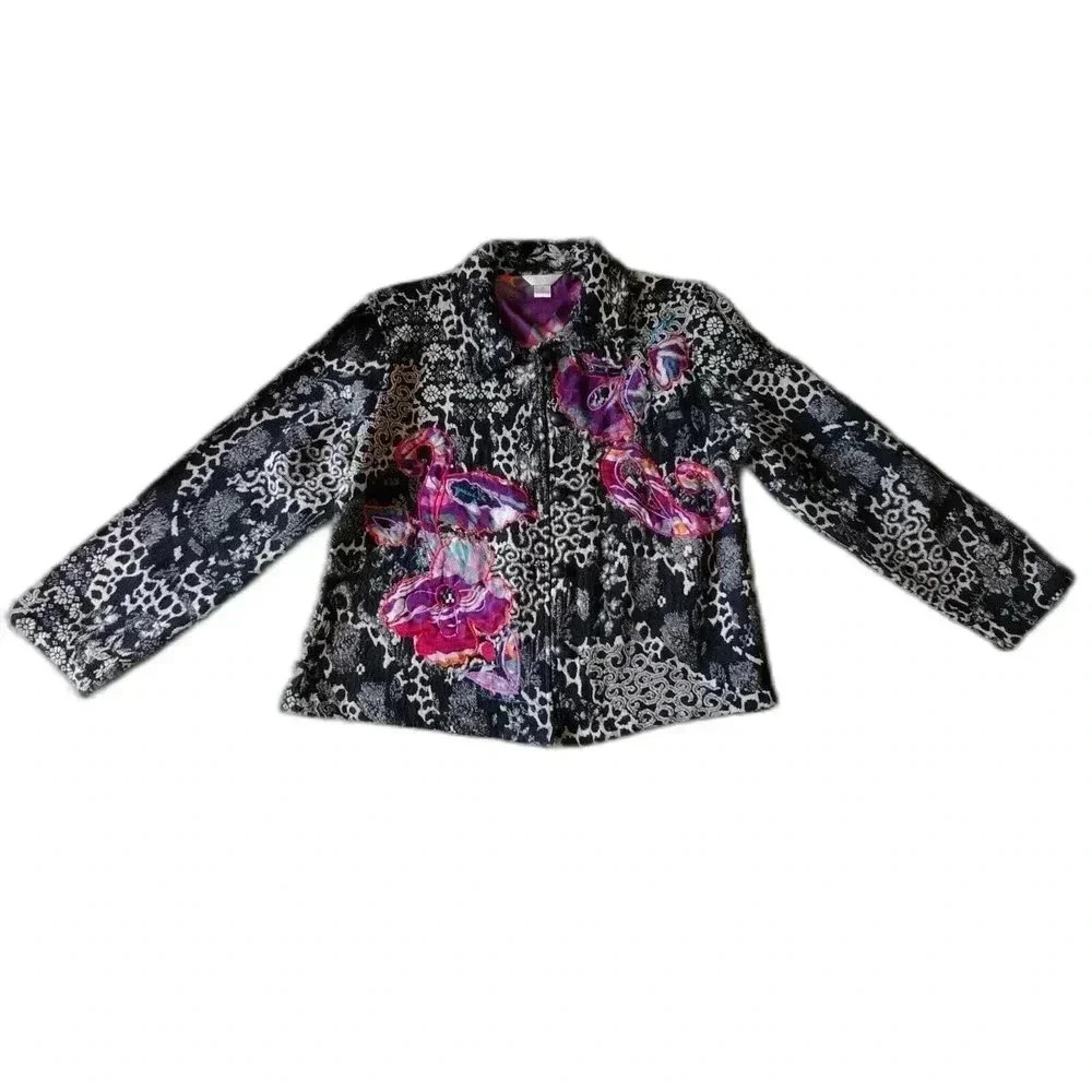 Christopher & Banks | Women's Embroidered Floral Leopard Print Blazer - Size Med